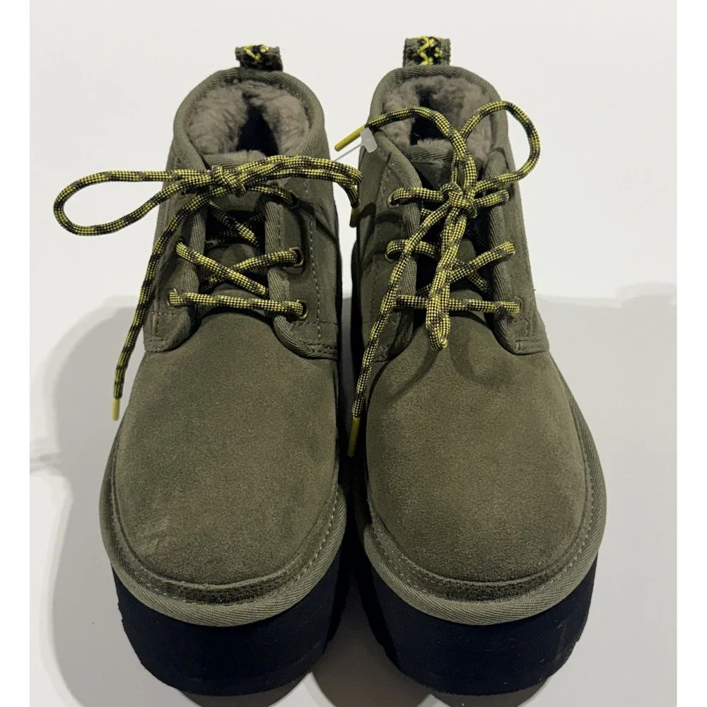 UGG Neumel Platform - Women's Green Suede Lace Up Boots 1130604 - Size 7 NEW NWT